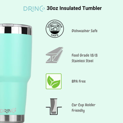 30oz Insulated Tumbler Spill Proof Lid w/2 Straws (Teal)