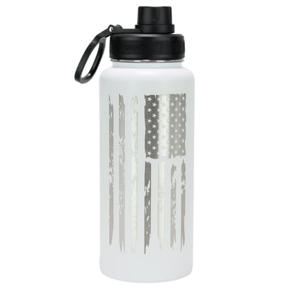 32oz Stainless Steel Water Bottle - USA Flag-Artic White