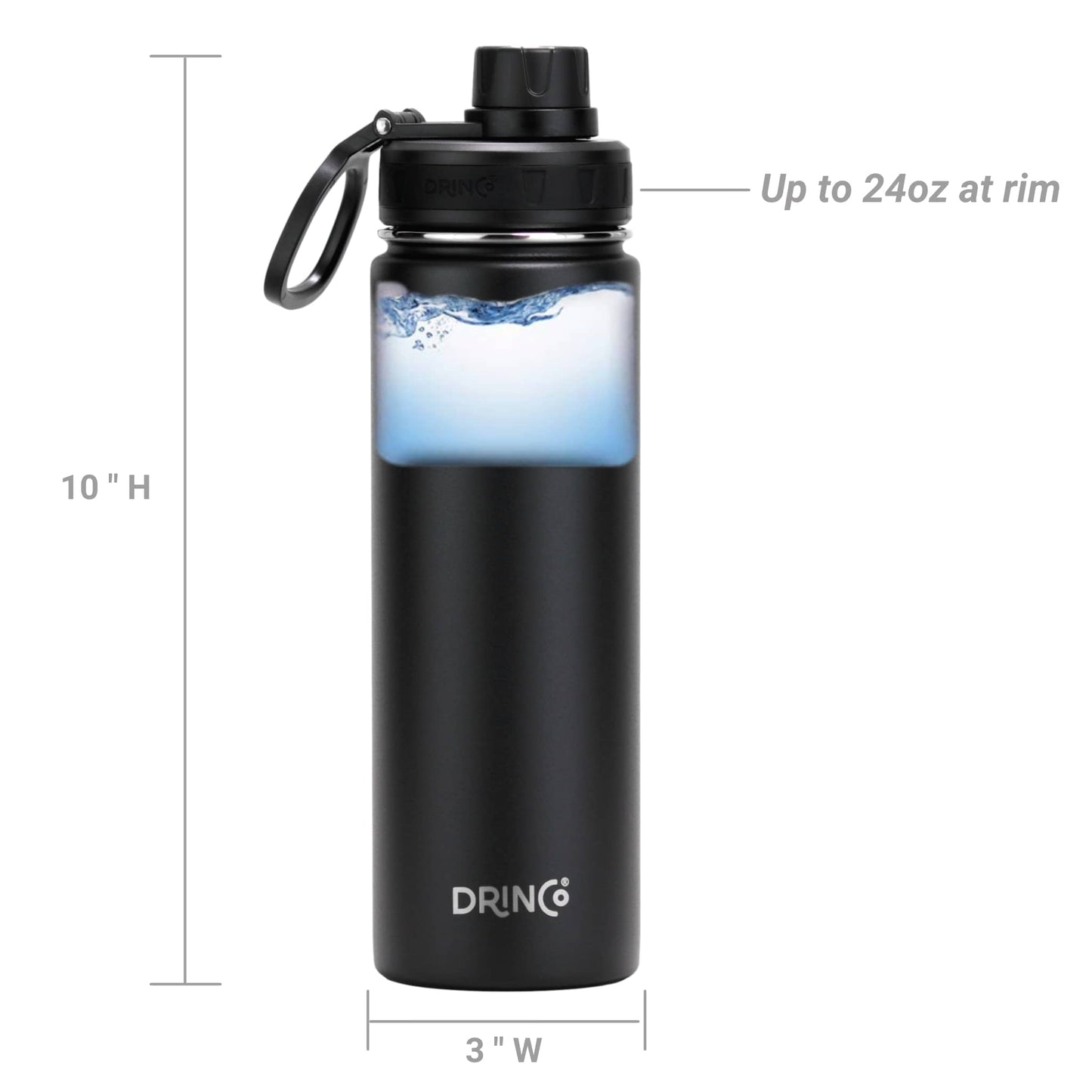 22oz Stainless Steel Sport Water Bottle - Black