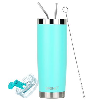 20oz Insulated Tumbler w/Spill Proof Lid, 2 Straws(Teal)