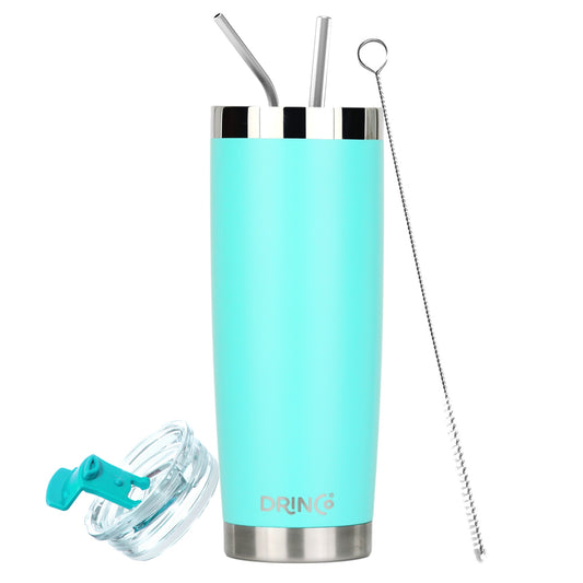 20oz Insulated Tumbler w/Spill Proof Lid, 2 Straws(Teal)