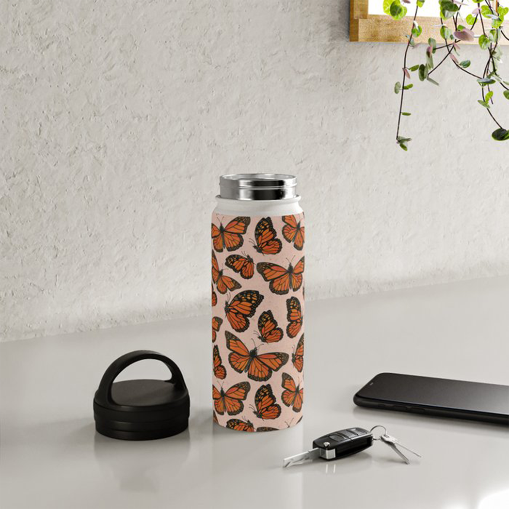 Monarch Butterfly Handle Lid Water Bottle