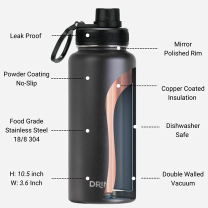 32oz Stainless Steel Water Bottle - Black