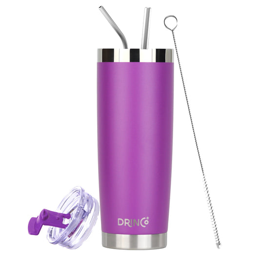 20oz Insulated Tumbler w/Spill Proof Lid, 2 Straws(Purple)