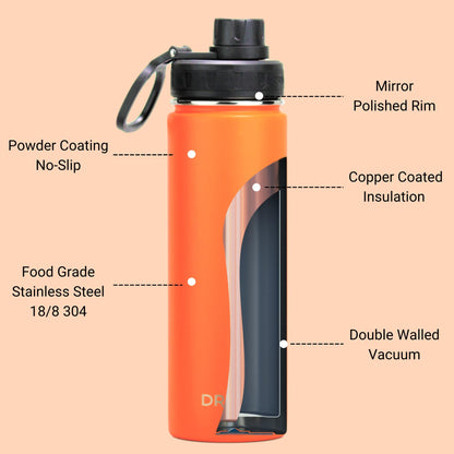 22oz Stainless Steel Sport Water Bottle - Orange