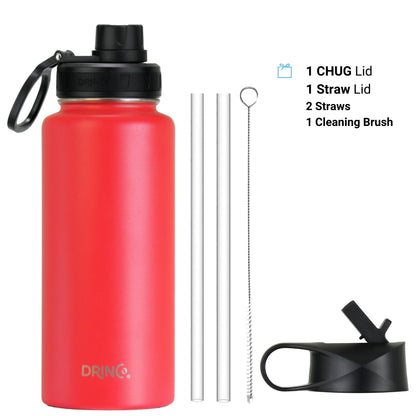 32oz Stainless Steel Water Bottle - USA Flag-Barn Red