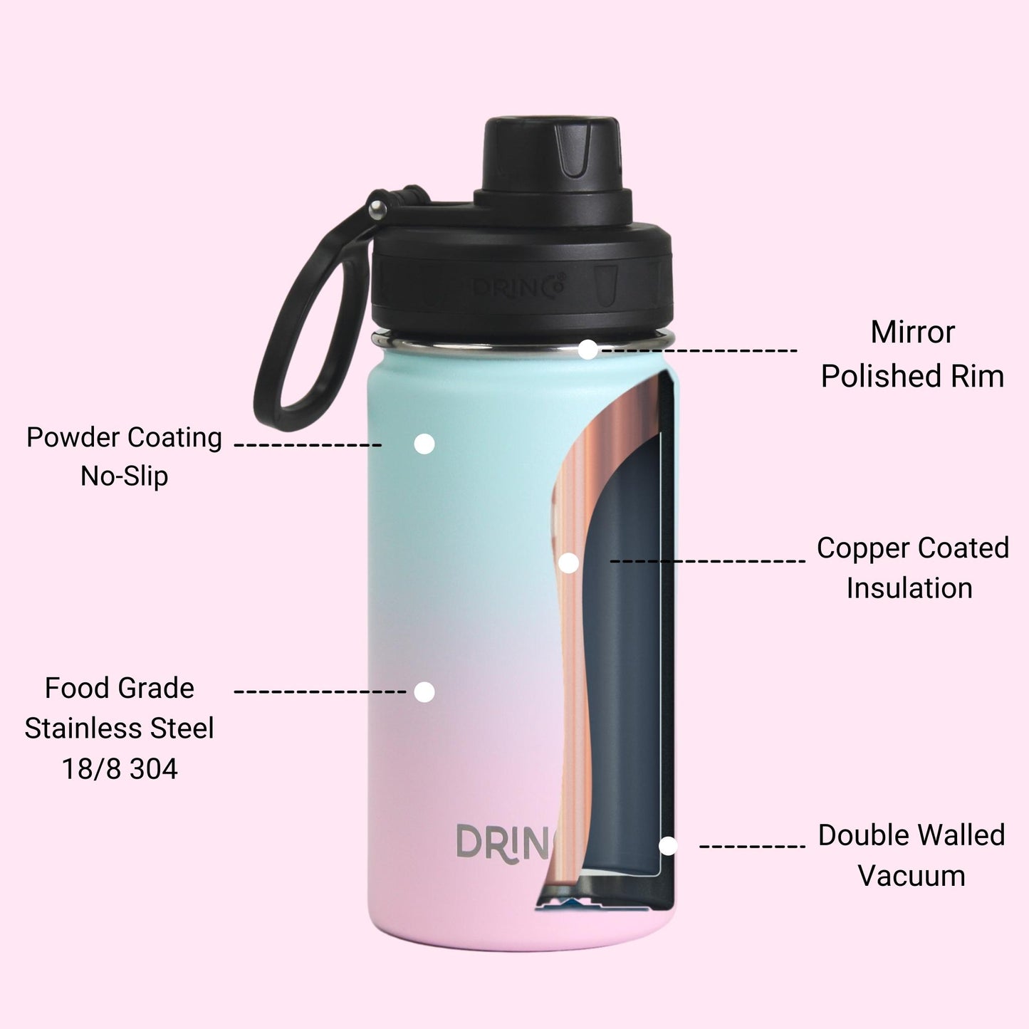 14oz Stainless Steel Sport Water Bottle