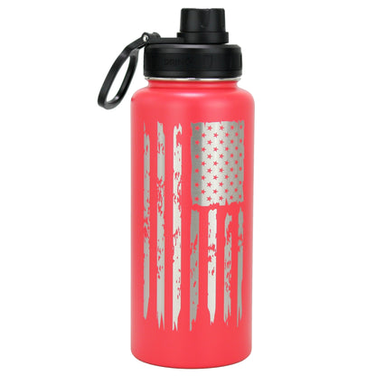 32oz Stainless Steel Water Bottle - USA Flag-Barn Red